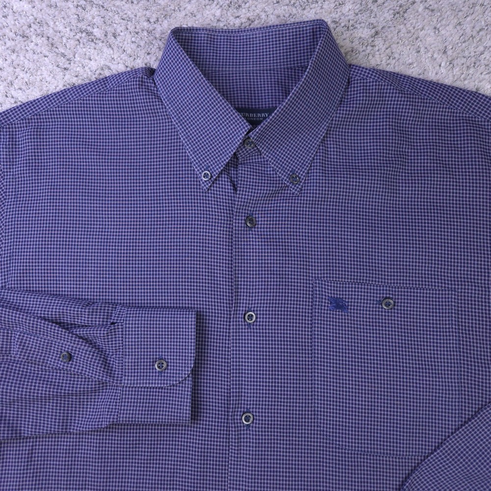 Burberry London Shirt Mens XL Blue Check Long Sleeve Button Logo El Corte Ingles